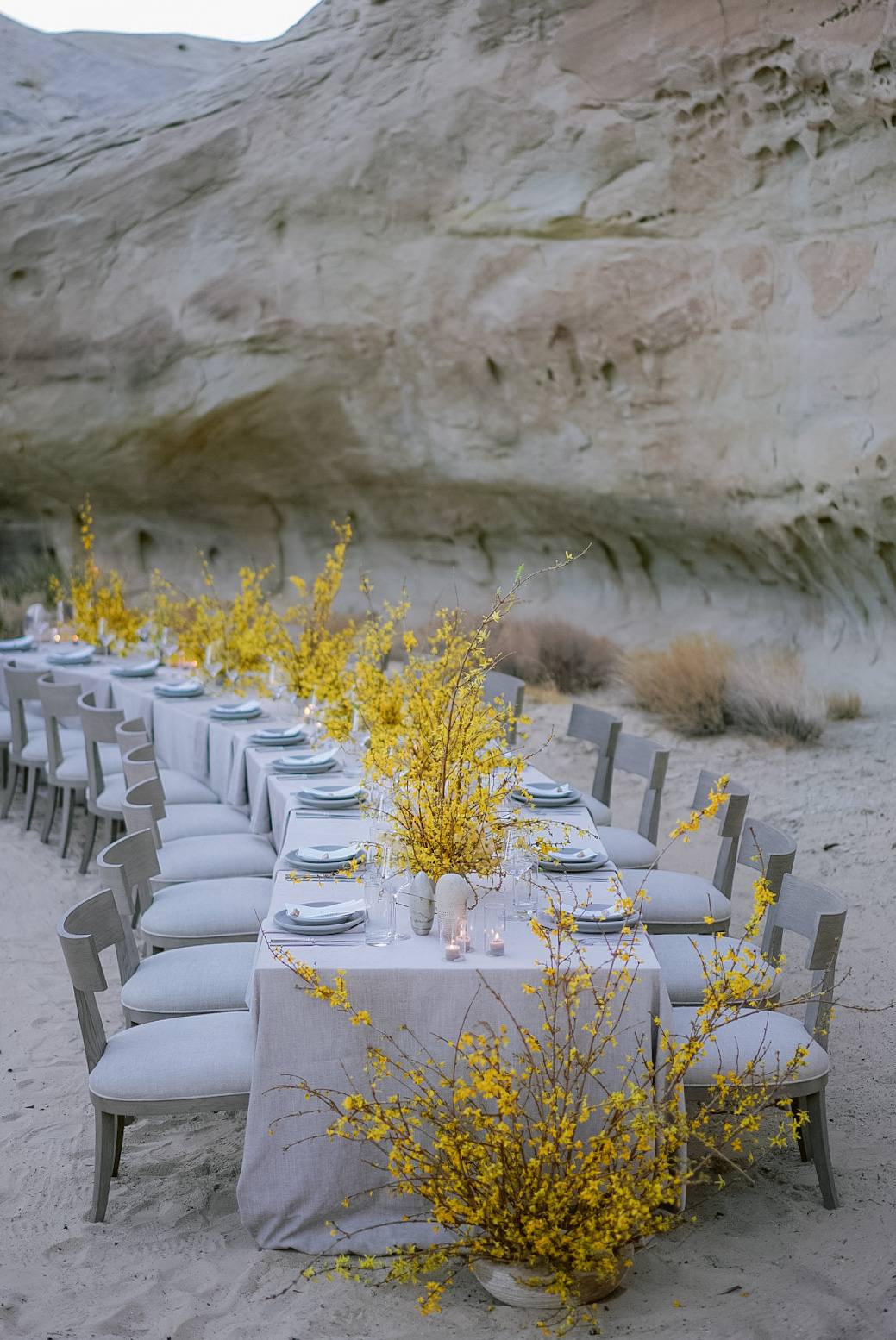Concrete console with sculptural vessels in the Amangiri desert