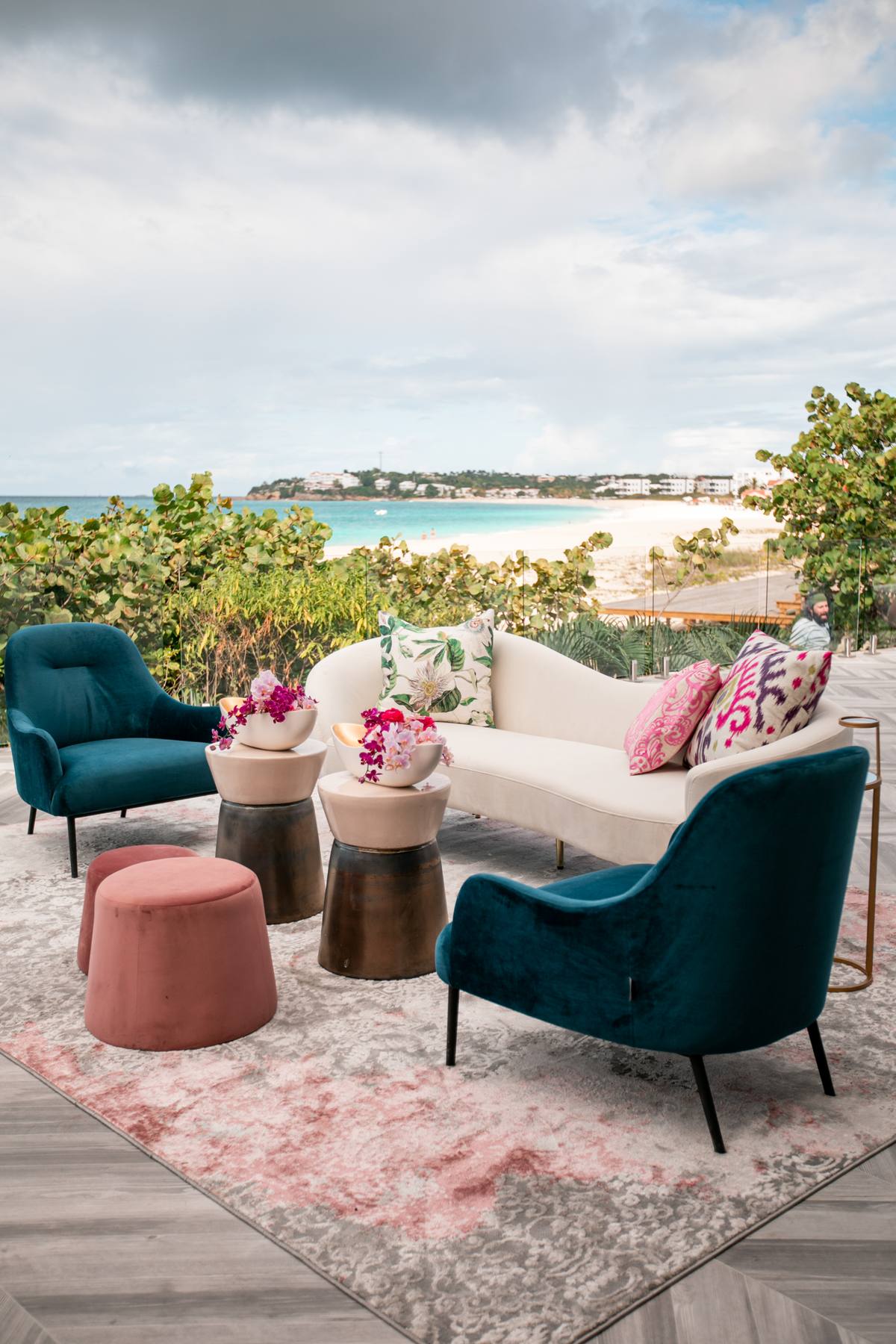 Sangeet long-table dining detail by the sea, Anguilla
