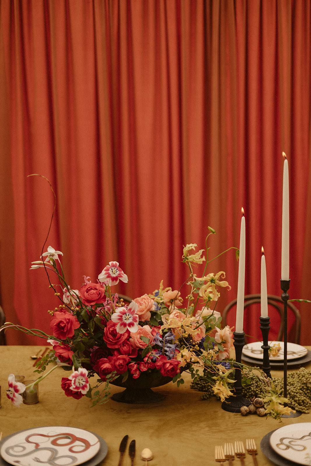 Dos Mas en la Mesa tablescape under tented drapery at Dunton Hot Springs
