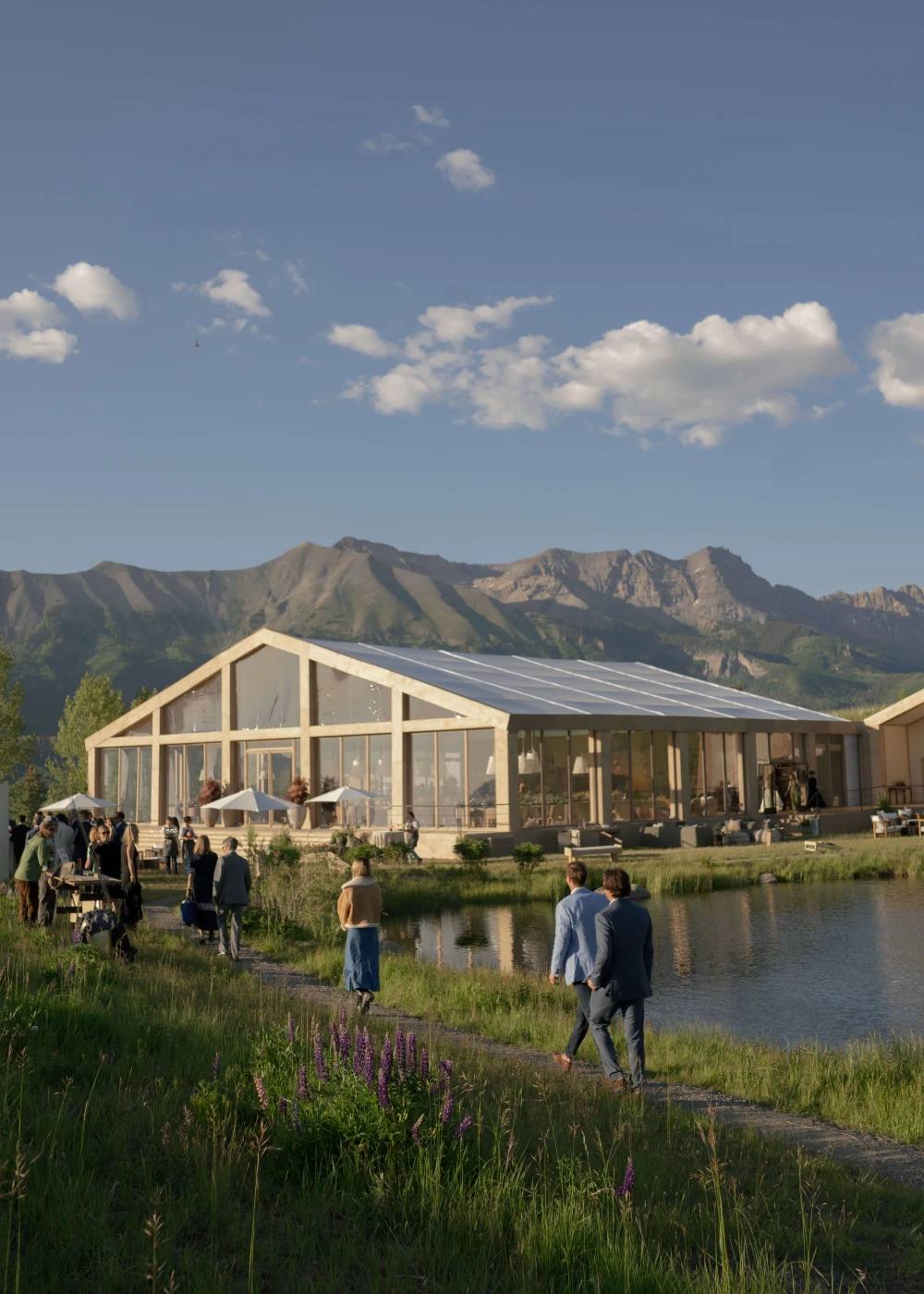 Modernist outdoor lounge against architectural lines, Telluride