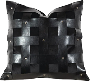 BLACK LEATHER LUMBAR PILLOW