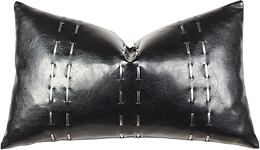 BLACK LEATHER SILVER LINE LUMBAR PILLOW
