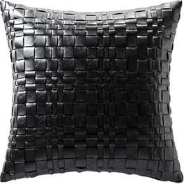 BLACK LEATHER WOVEN PILLOW