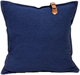 BLUE DENIM LEATHER BUCKLE PILLOW