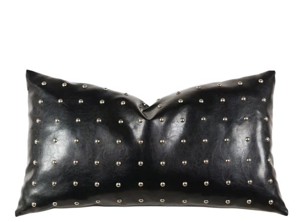 Black Leather Studded Lumbar Pillow