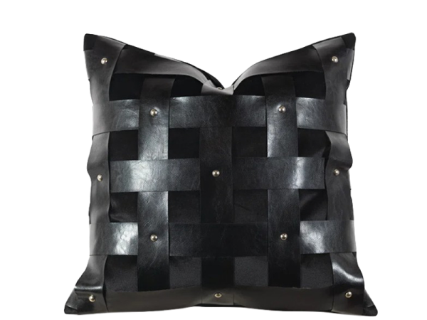 Black Leather Lattice Pillow