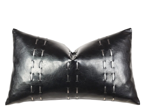 Black Leather Silver Line Lumbar Pillow