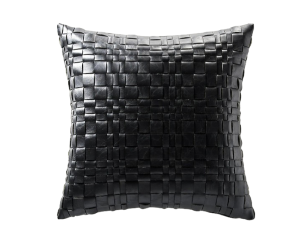 Black Leather Woven Pillow